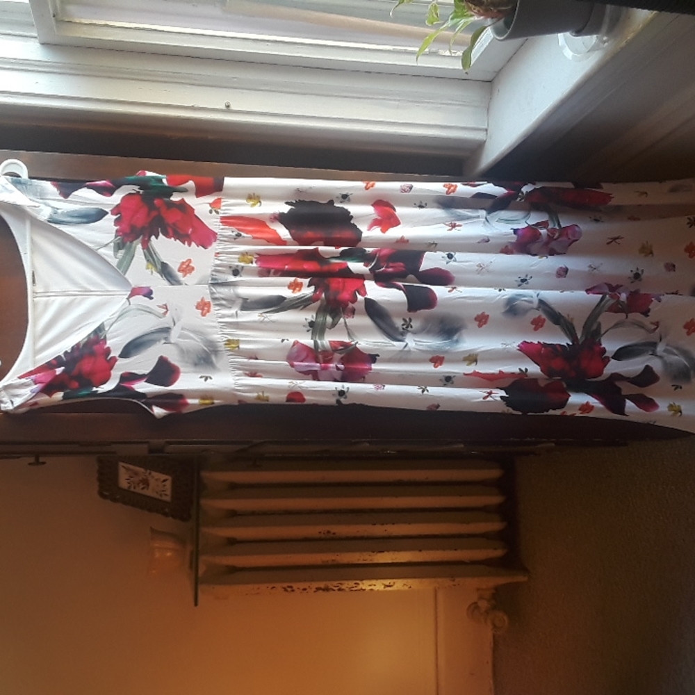 TTahari size 8 white and red floral maxi dress sleeveless empire waist